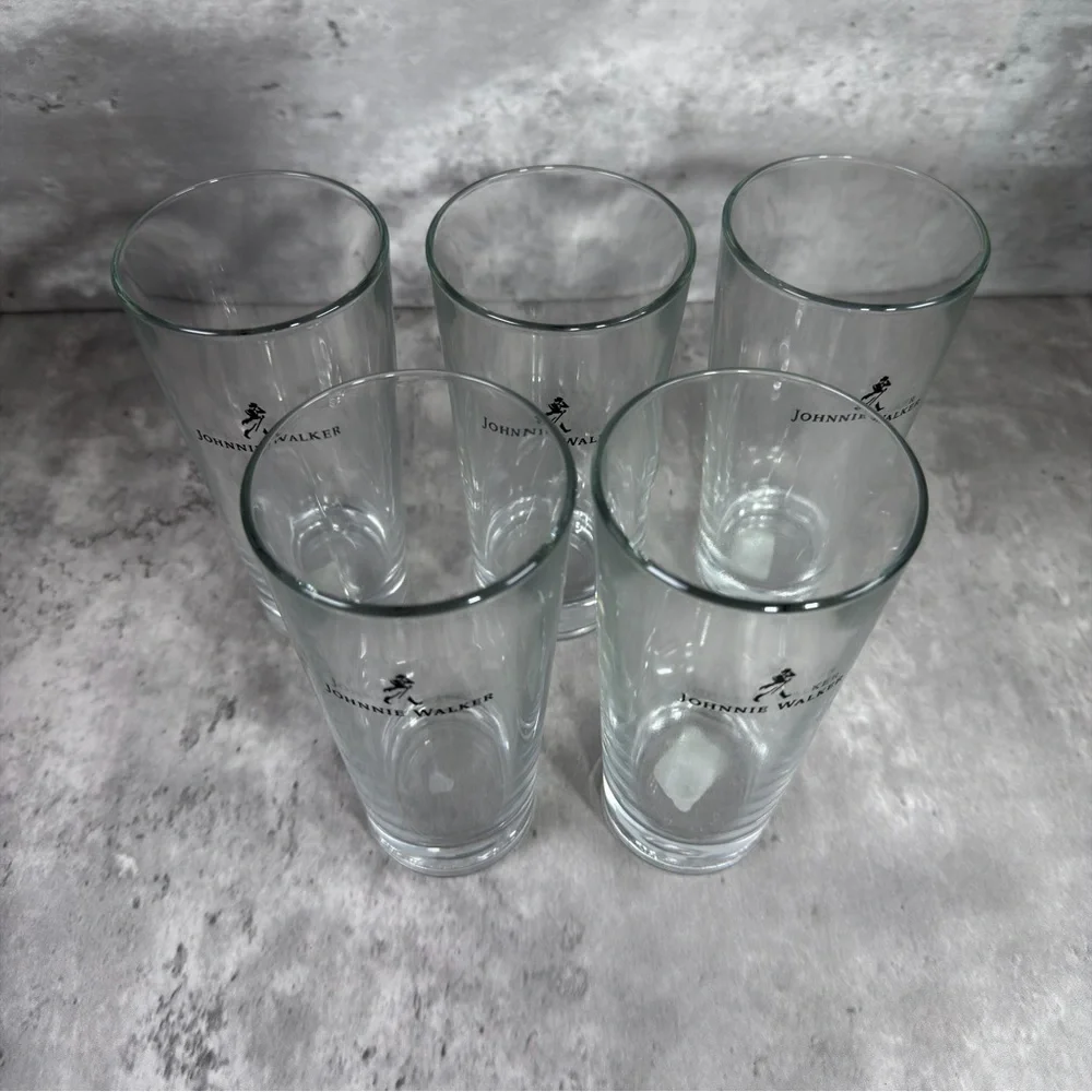 Johnnie Walker Whiskey Glasses Set of 5 Tall Highball Tumbler Drinking Cups